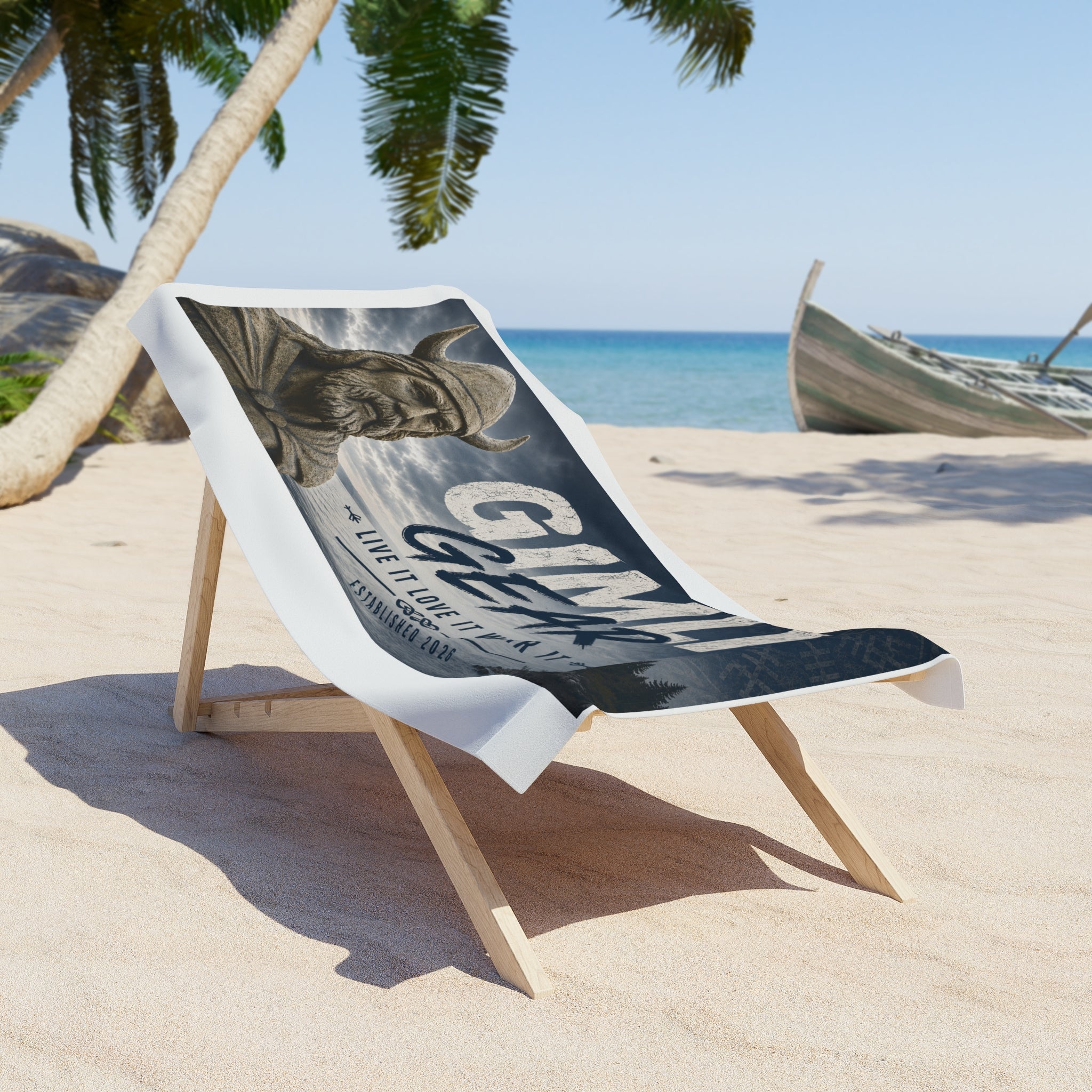 Gimli Gear Beach Towel — Viking Statue Graphic 'GIMLI GEAR' Design