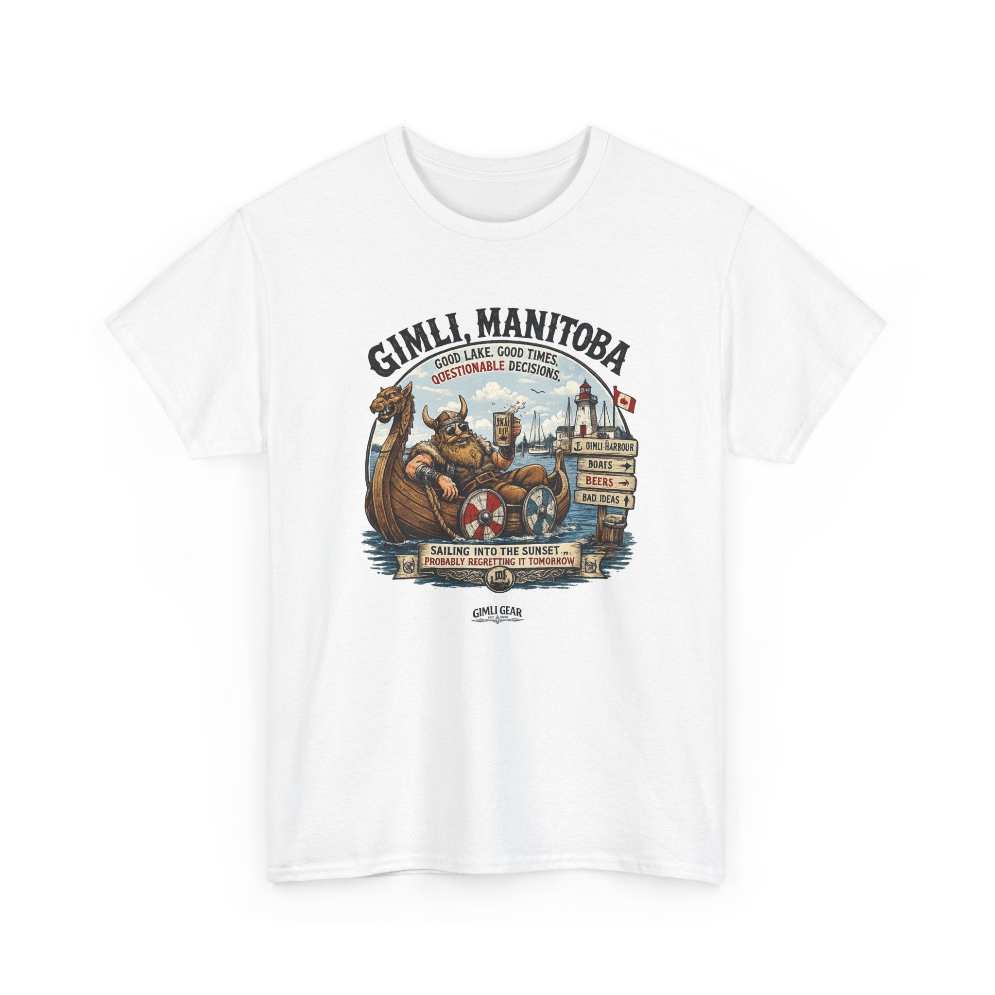 Gimli Manitoba Viking Crewneck Tee — Vintage Nautical Travel Shirt