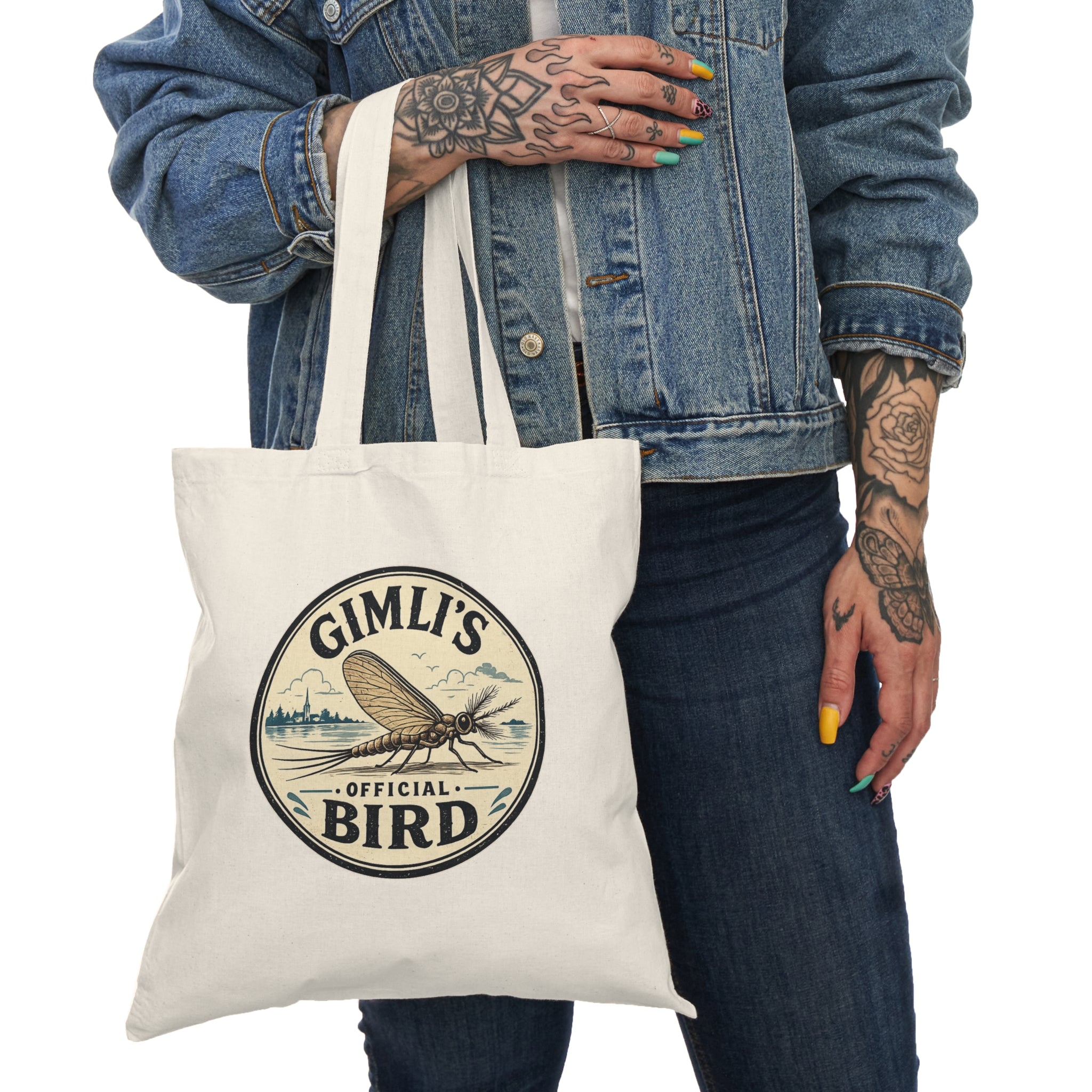 Gimli's Official Bird Canvas Tote Bag — Retro Outdoors Fishing Design