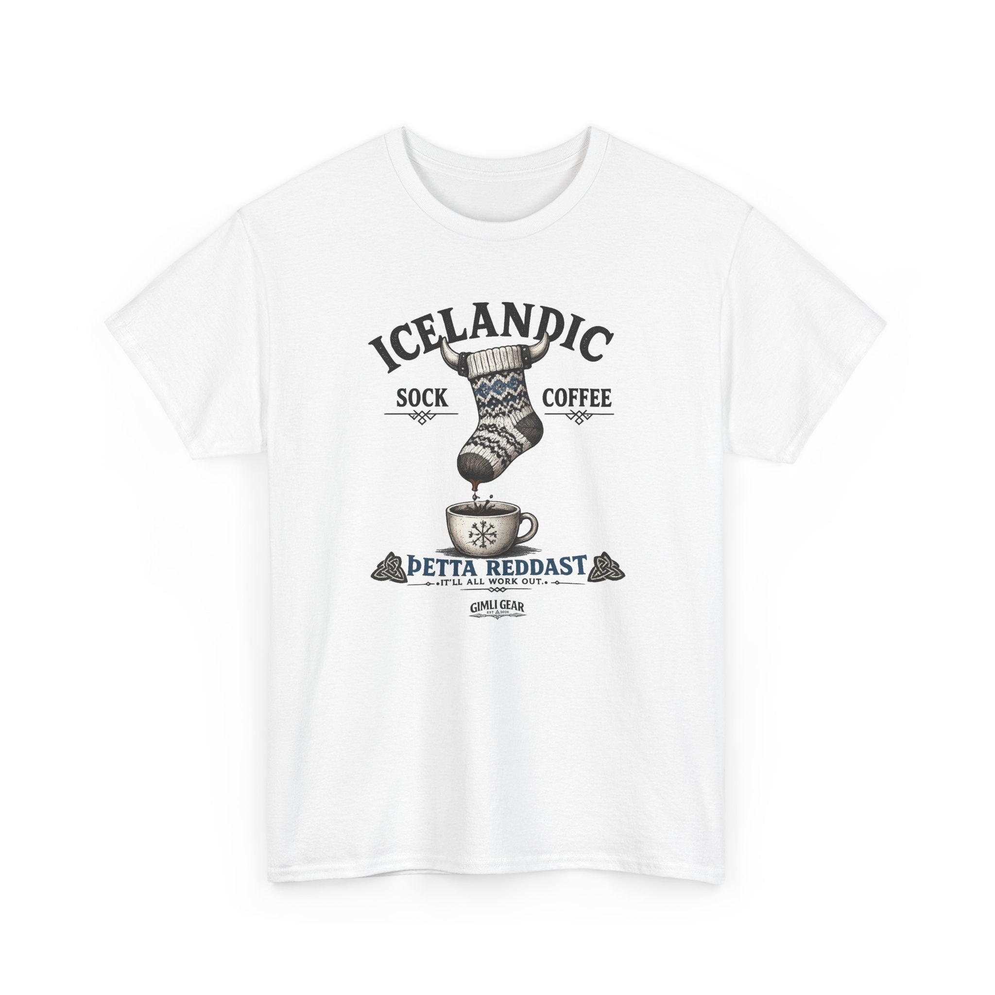 Icelandic Coffee & Sock Tee — Gimli Gear Vintage Nordic Graphic T-Shirt