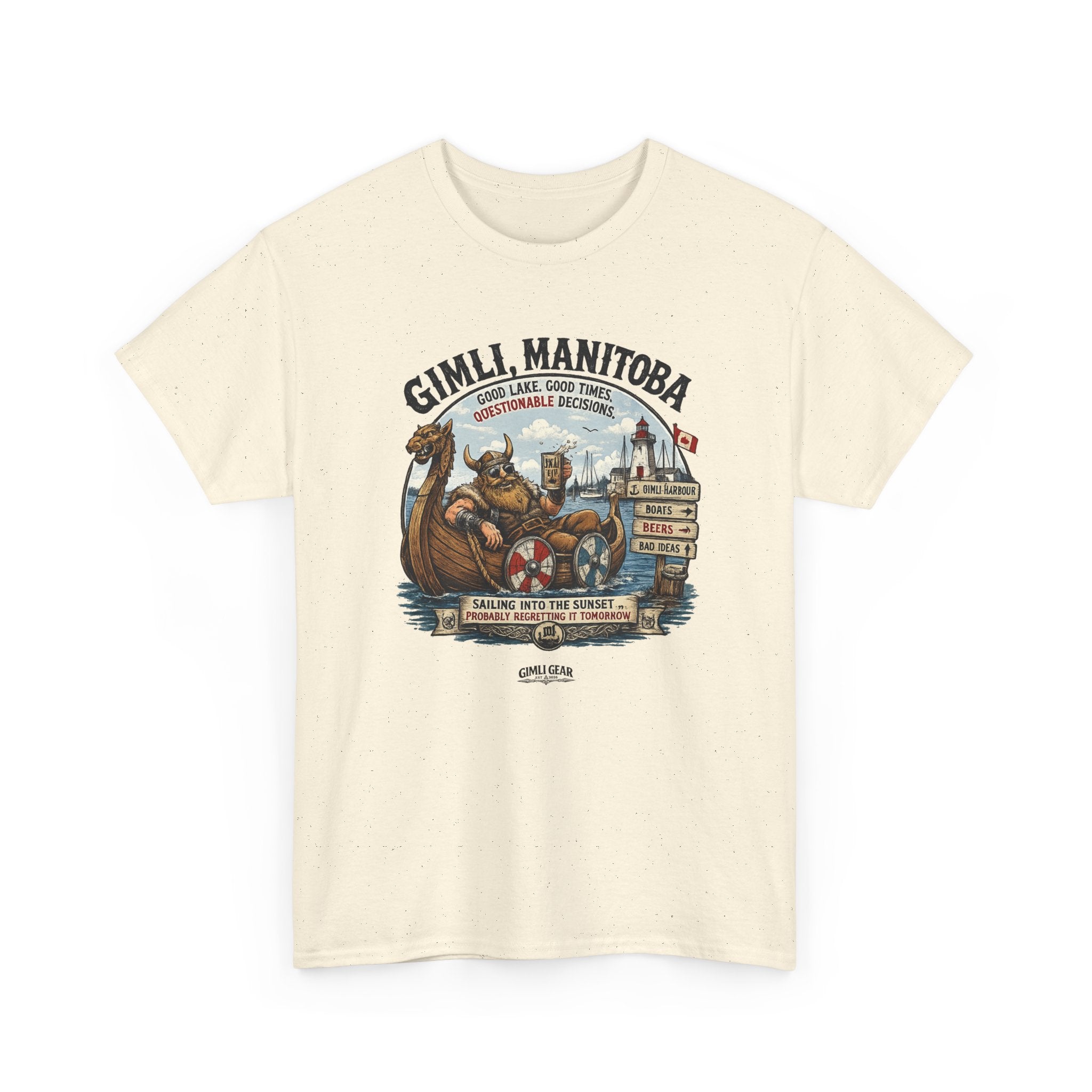 Gimli Manitoba Viking Crewneck Tee — Vintage Nautical Travel Shirt